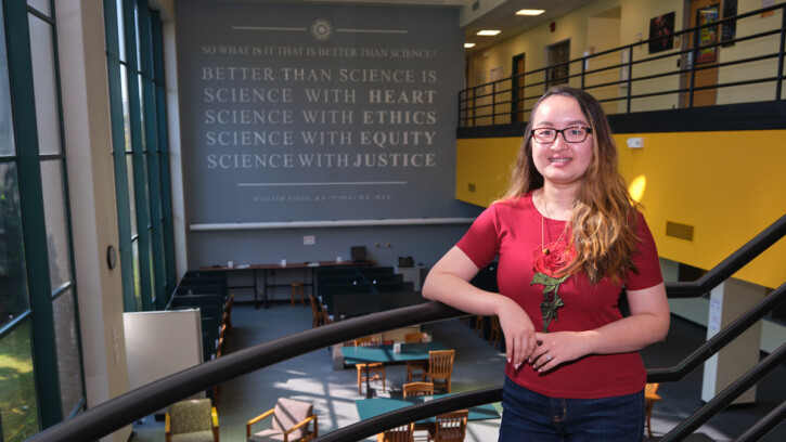 Thu Le ’21, Biochemistry major photographed in Rieke Science Center