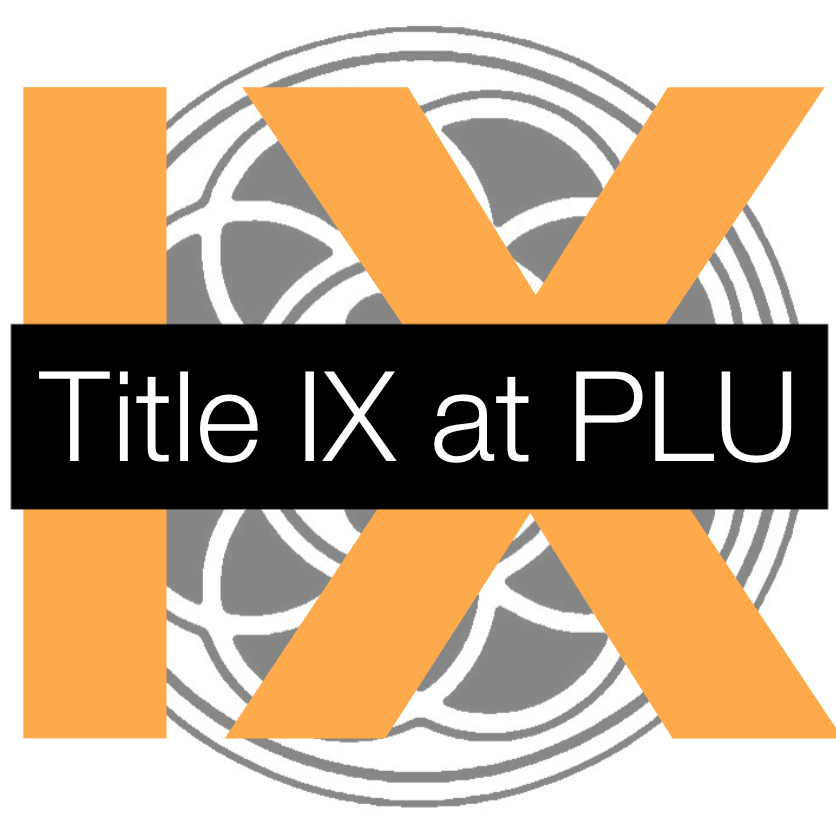 Title IX at PLU (IX over PLU Rose Window Logo)