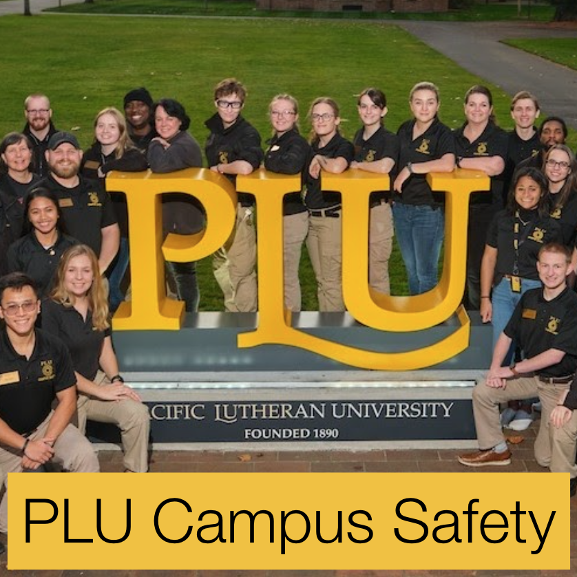 PLU Campus Safety (Team Picture with PLU Logo Sign)