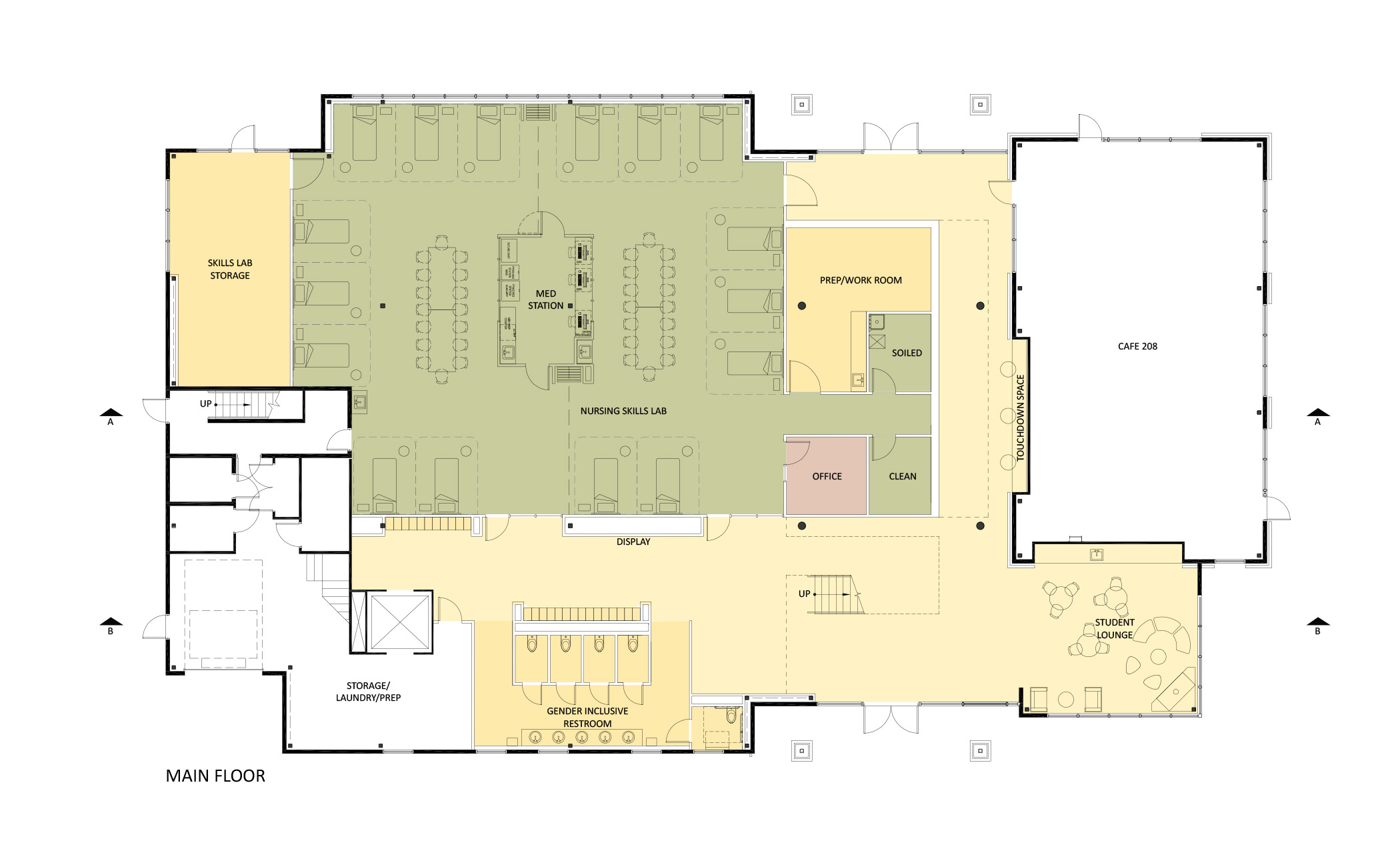 An artists rendering of the main floor of the new PLU Nursing Center