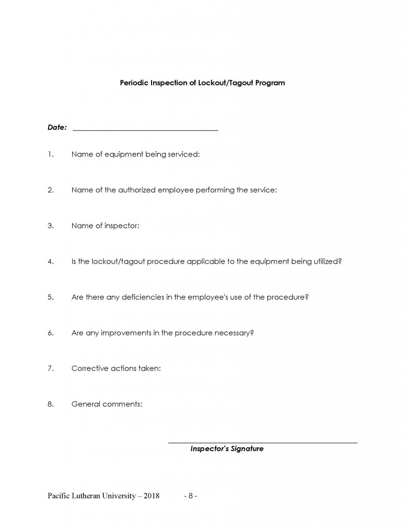 Periodic Inspection of Lockout/Tagout Program