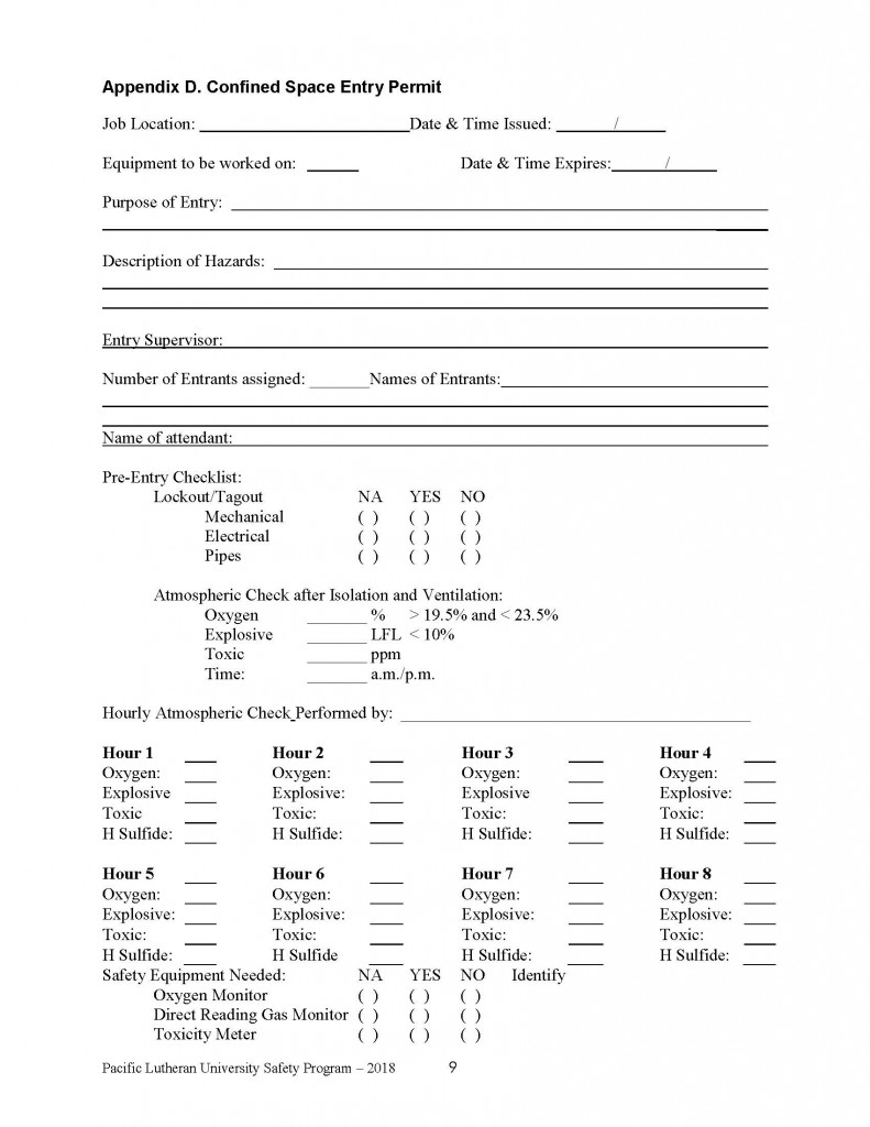 Appendix D. Confined Space Entry Permit