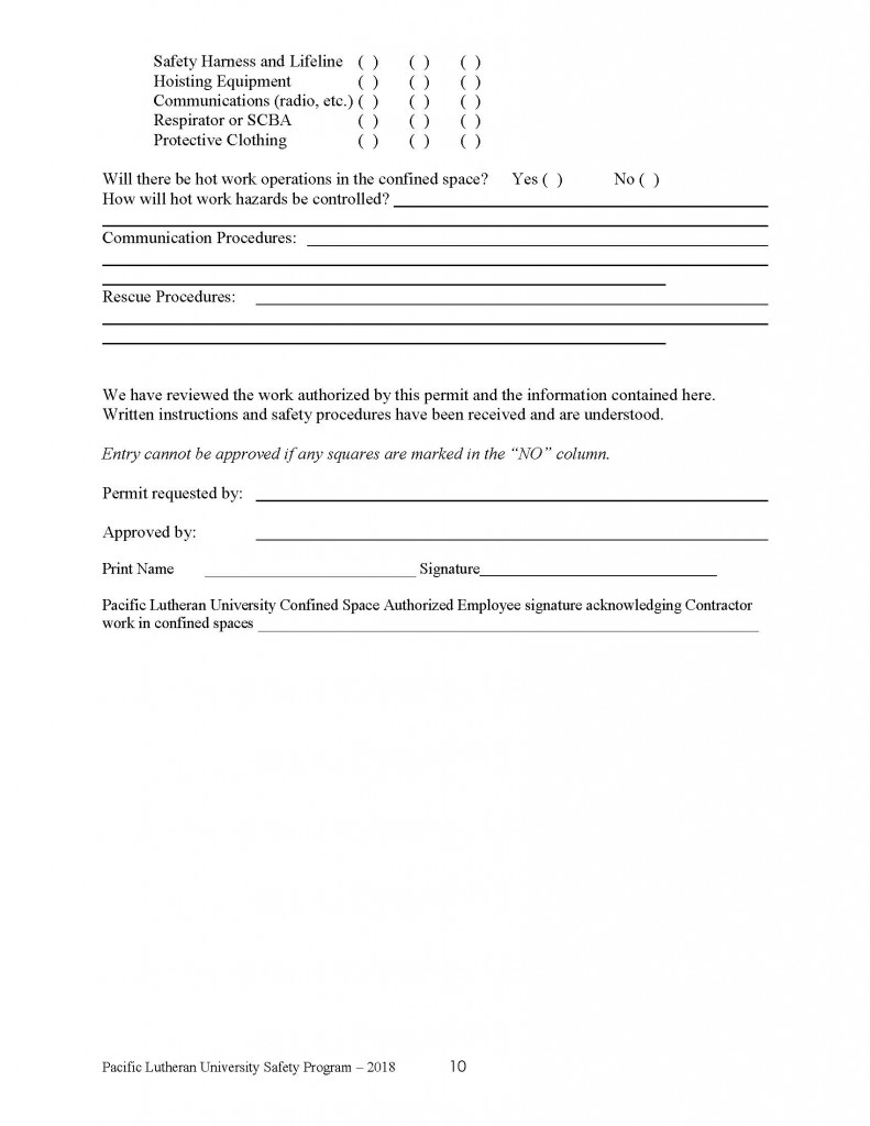 Appendix D. Confined Space Entry Permit Page 2