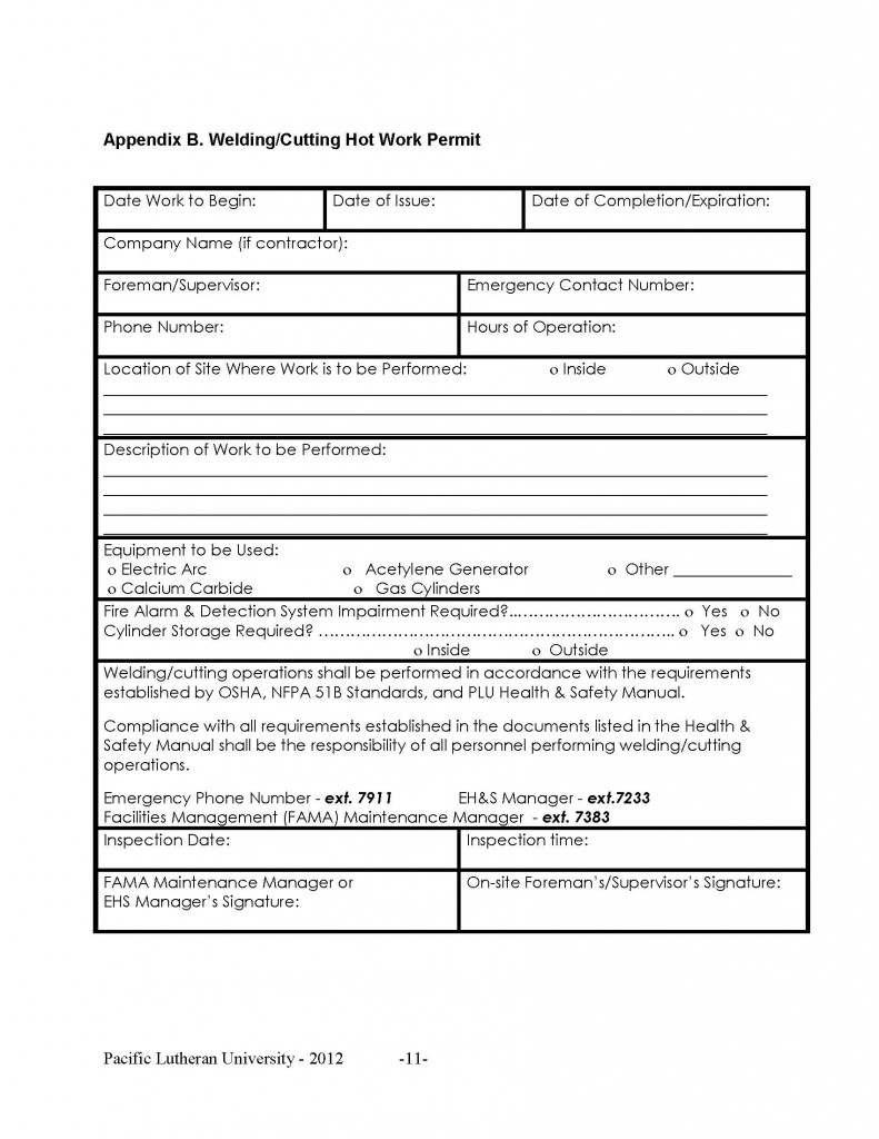 Welding/Cutting Hot Work Permit