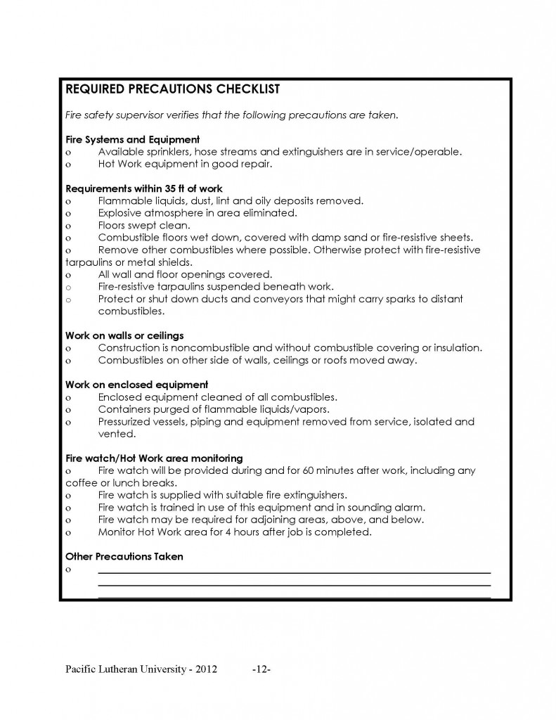 Welding/Cutting Hot Work Permit Page 2