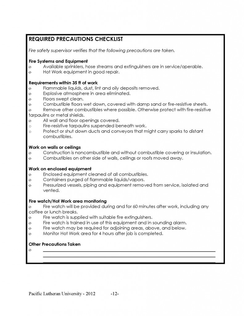 Welding/Cutting Hot Work Permit Page 2