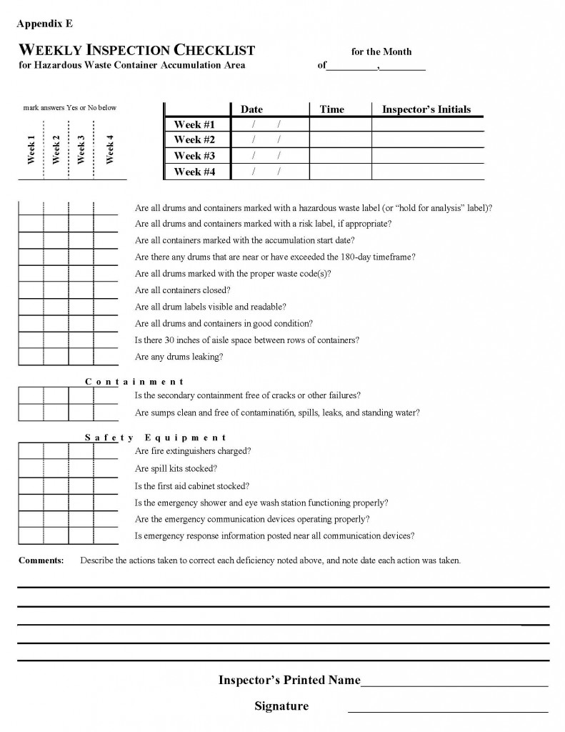 WEEKLY INSPECTION CHECKLIST