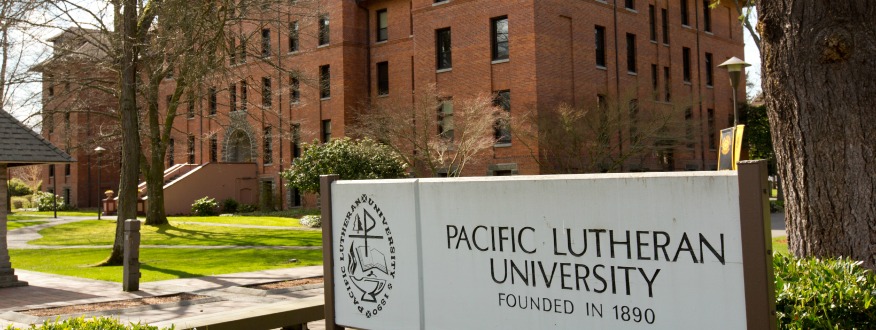 PLU sign and Harstad Hall