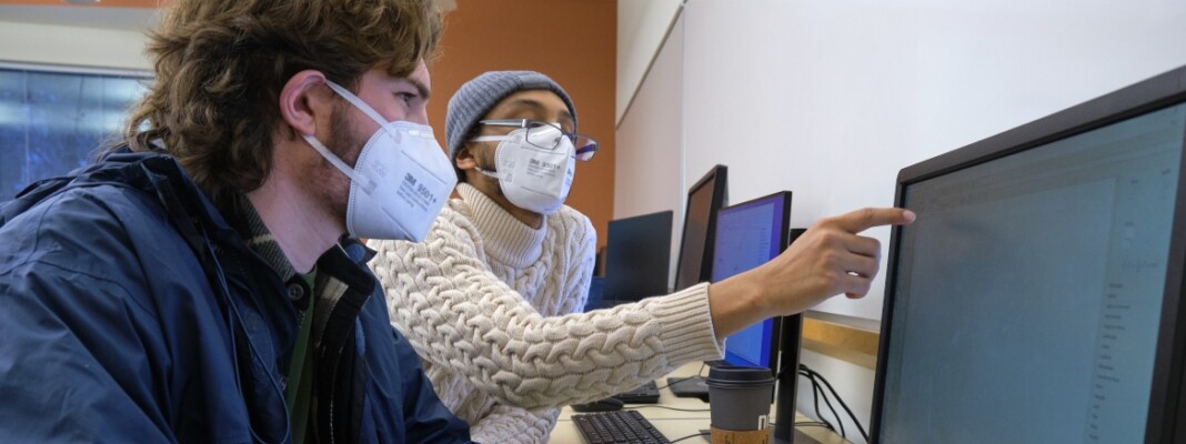 students working at computer