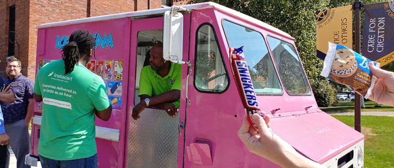 Hans picking out some ice cream at the truck