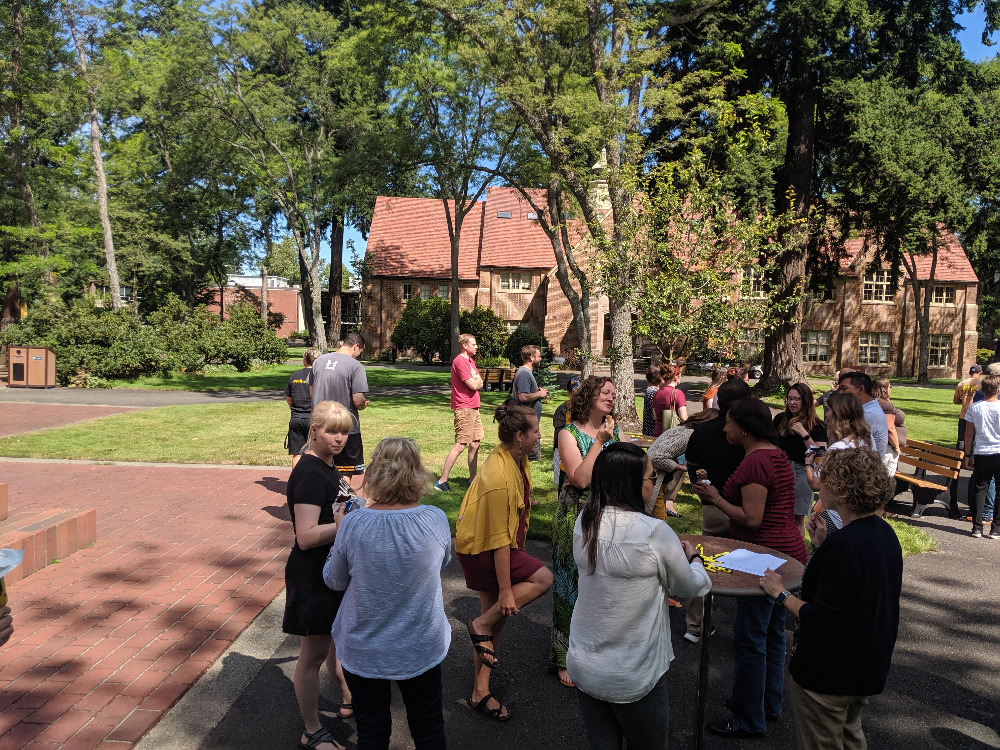 Staff gathered around the ice cream truck.