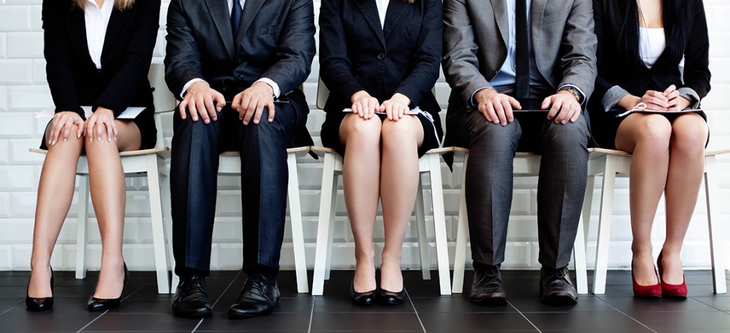 photo of 5 people waiting to be interviewed