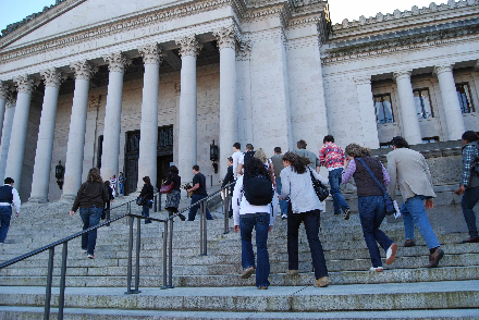 Students walking up stairs at the State Capitol
