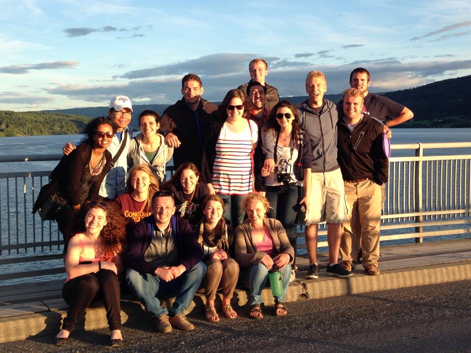 Photo of a group of students on a bridge