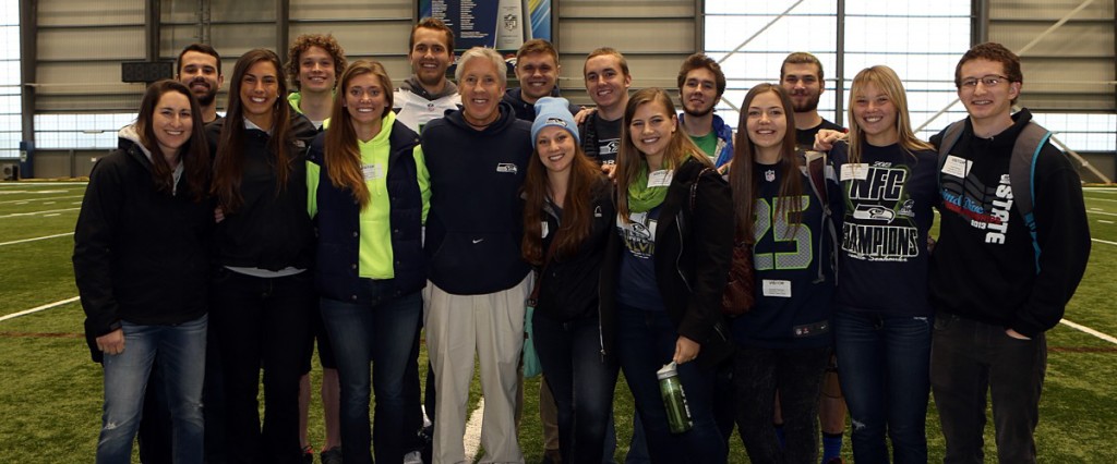 Pete Caroll with some lucky Lute students