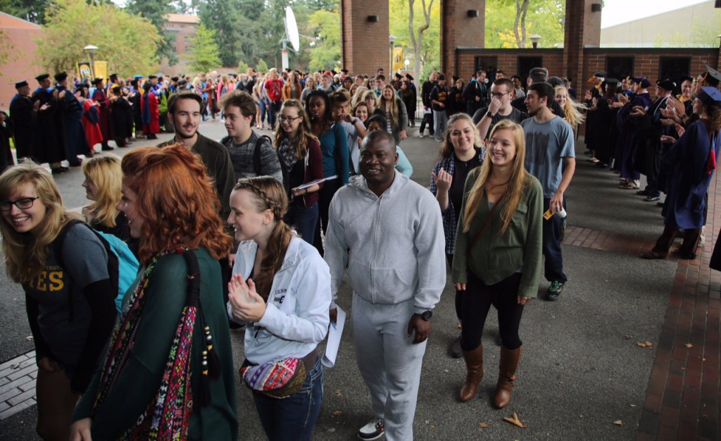 Convocation Processional - students filing into Olson Auditorium