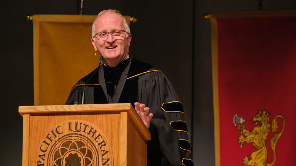 Allan Belton Smiles while on stage at his Inauguration ceremony.