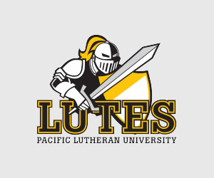 PLU Athletics "Lutes" with a knight logo