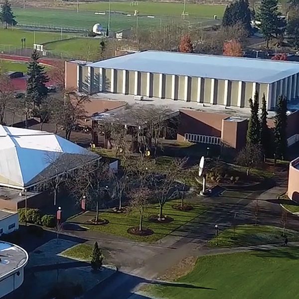 An overhead shot of PLU's campus