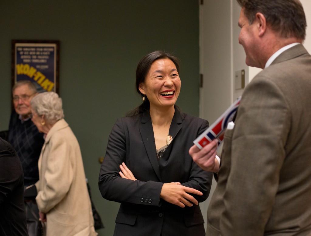 Harstad Lecture by Cathrine Sandnes, of Norway, in the Scandinavian Center at at PLU on Monday, Nov. 17, 2014. (PLU Photo/John Froschauer)