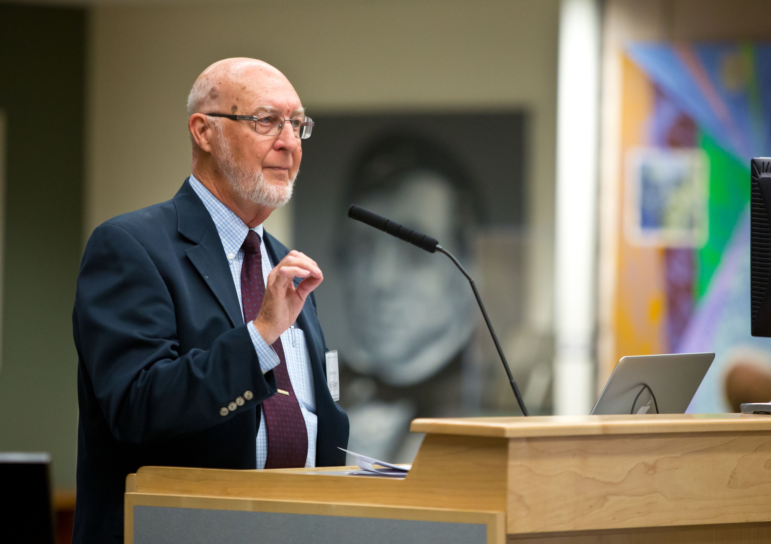 Paul Westermeyer, Professor of Church Music Emeritus at Luther Seminary speaks of singing justice at the Lutheran Studies Conference at PLU on Thursday, Sept. 25, 2014. (Photo/John Froschauer)