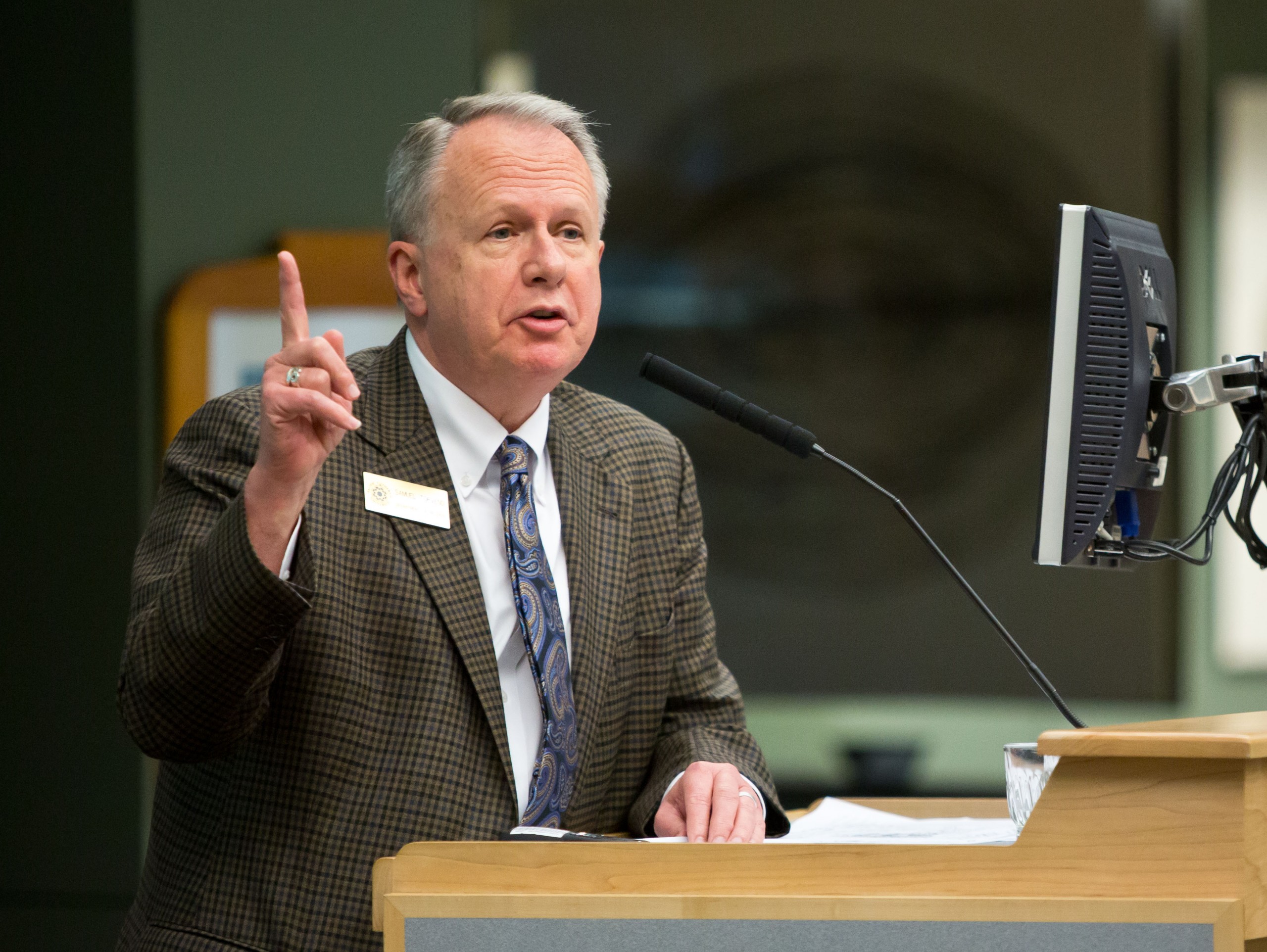 Prof Samuel Torvend speaks about food insecurity in Washington State at the Lutheran Studies Conference at PLU on Thursday, Sept. 25, 2014. (Photo/John Froschauer)