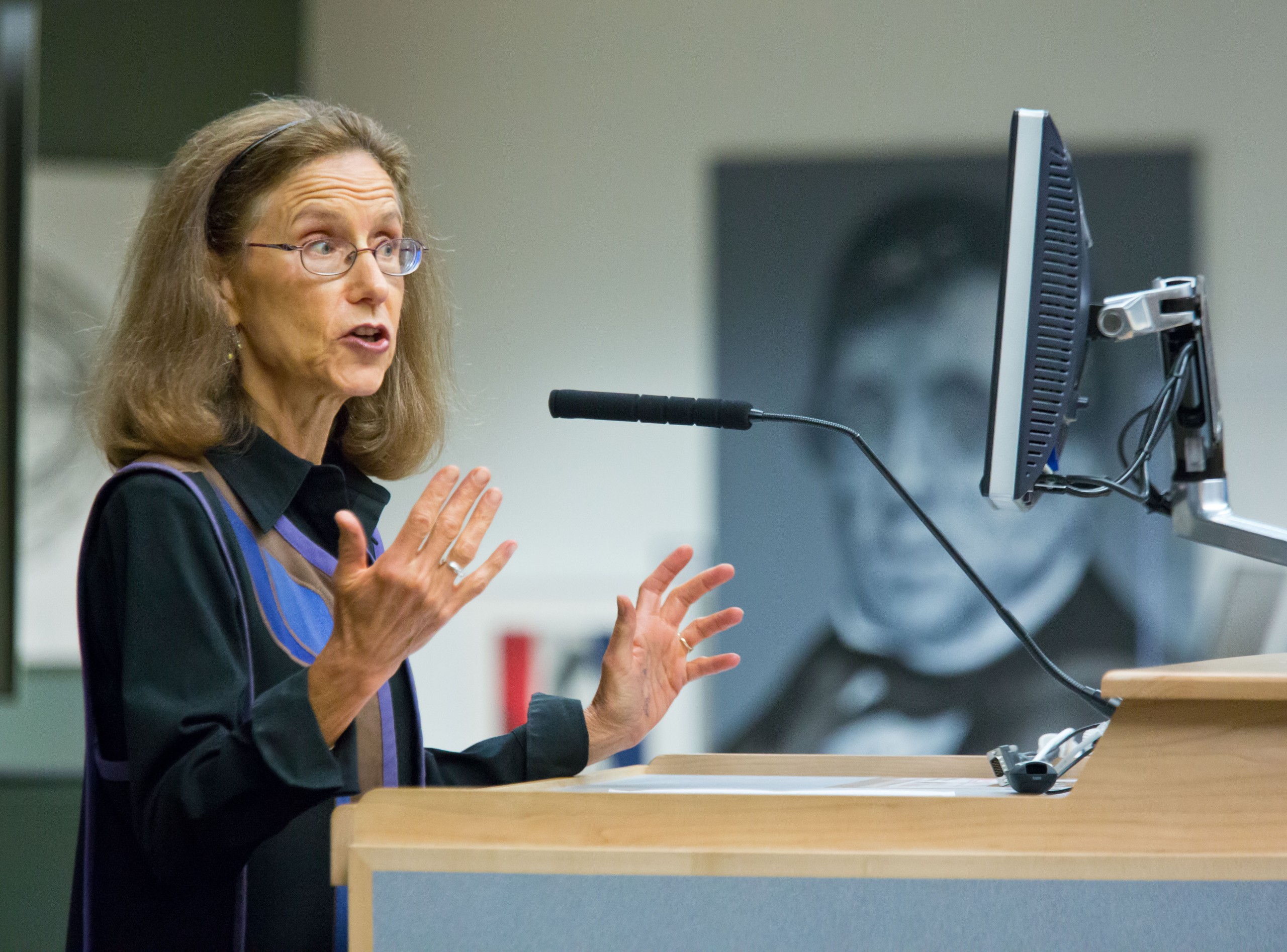 Cynthia Moe-Lobeda, Associate Professor at Seattle University, speaks about insustice at the Lutheran Studies Conference at PLU on Thursday, Sept. 25, 2014. (Photo/John Froschauer)