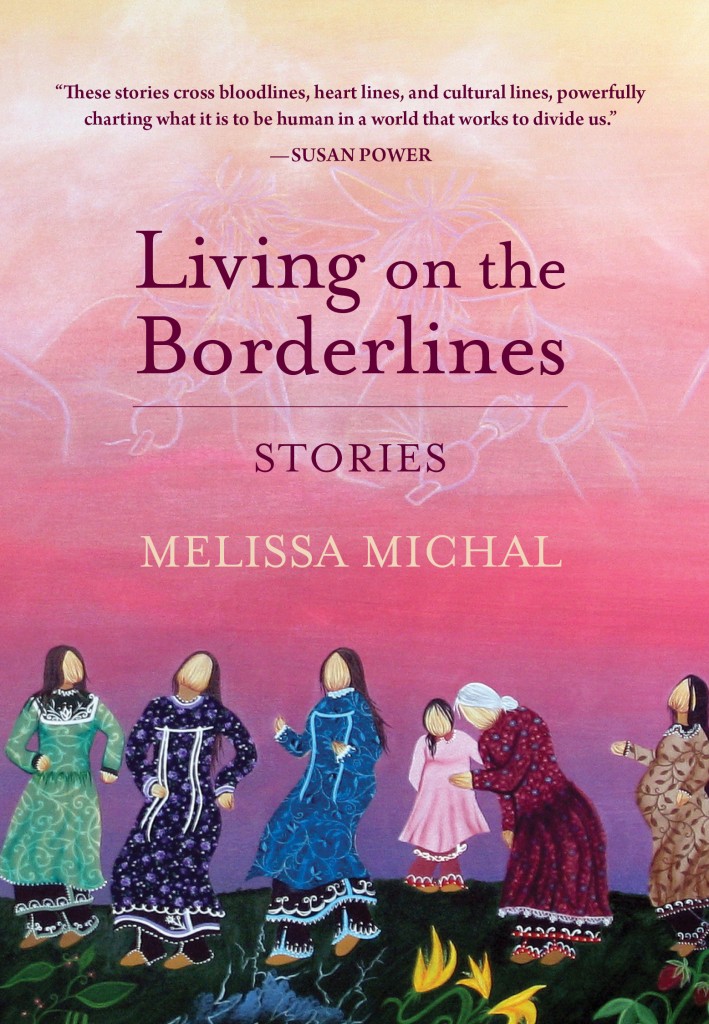 illustrated Indigenous women dance on a field with a pink sunset behind them. Melissa Michal found it important to include Indigenous Art on her cover.