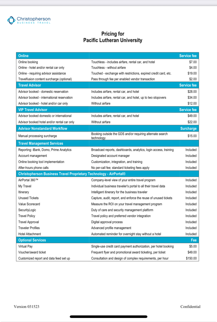 CBT Pricing sheet