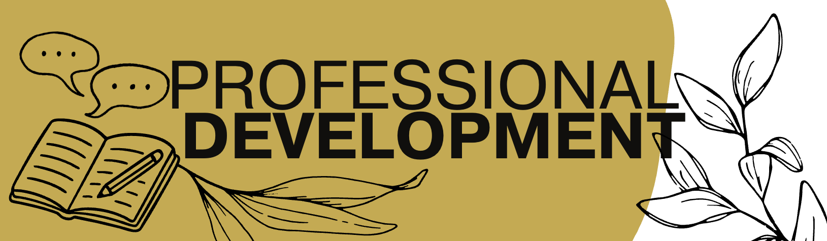 Professional Development Professional Development with chat bubbles, book, and leaves