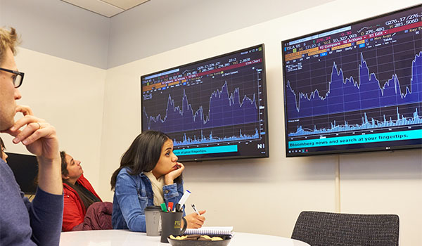 PLU students in the Bloomberg Room of the Morken Center