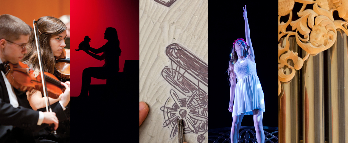 Collage of performance and arts programs.