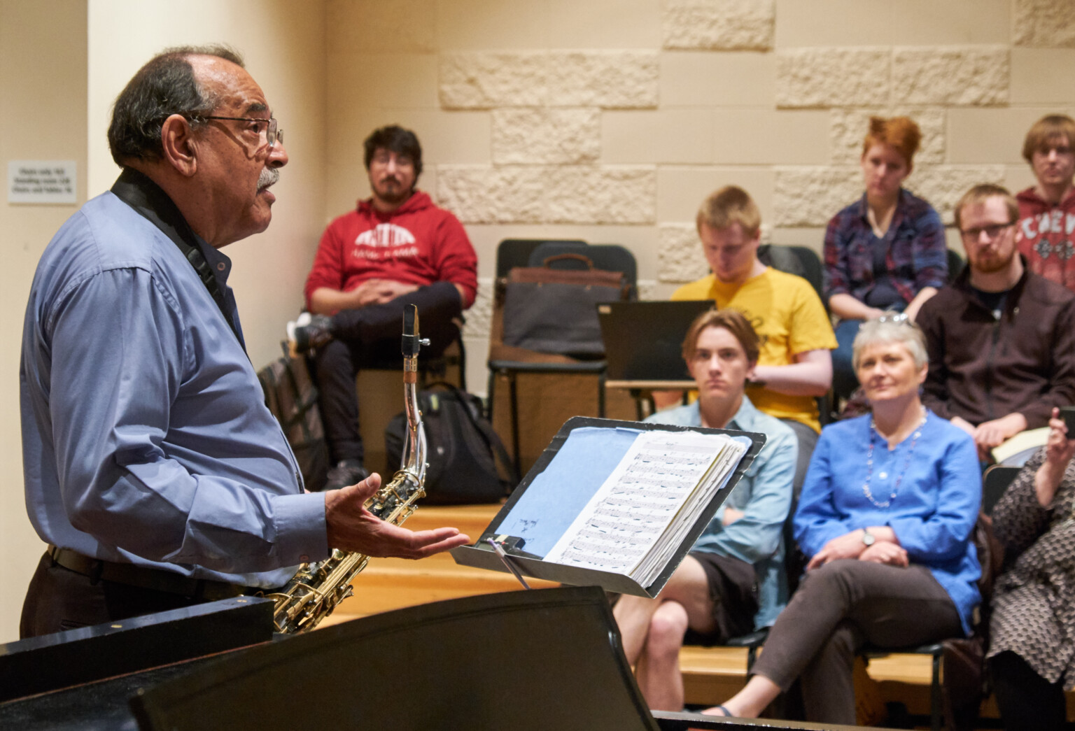 Ernie Watts giving lecture