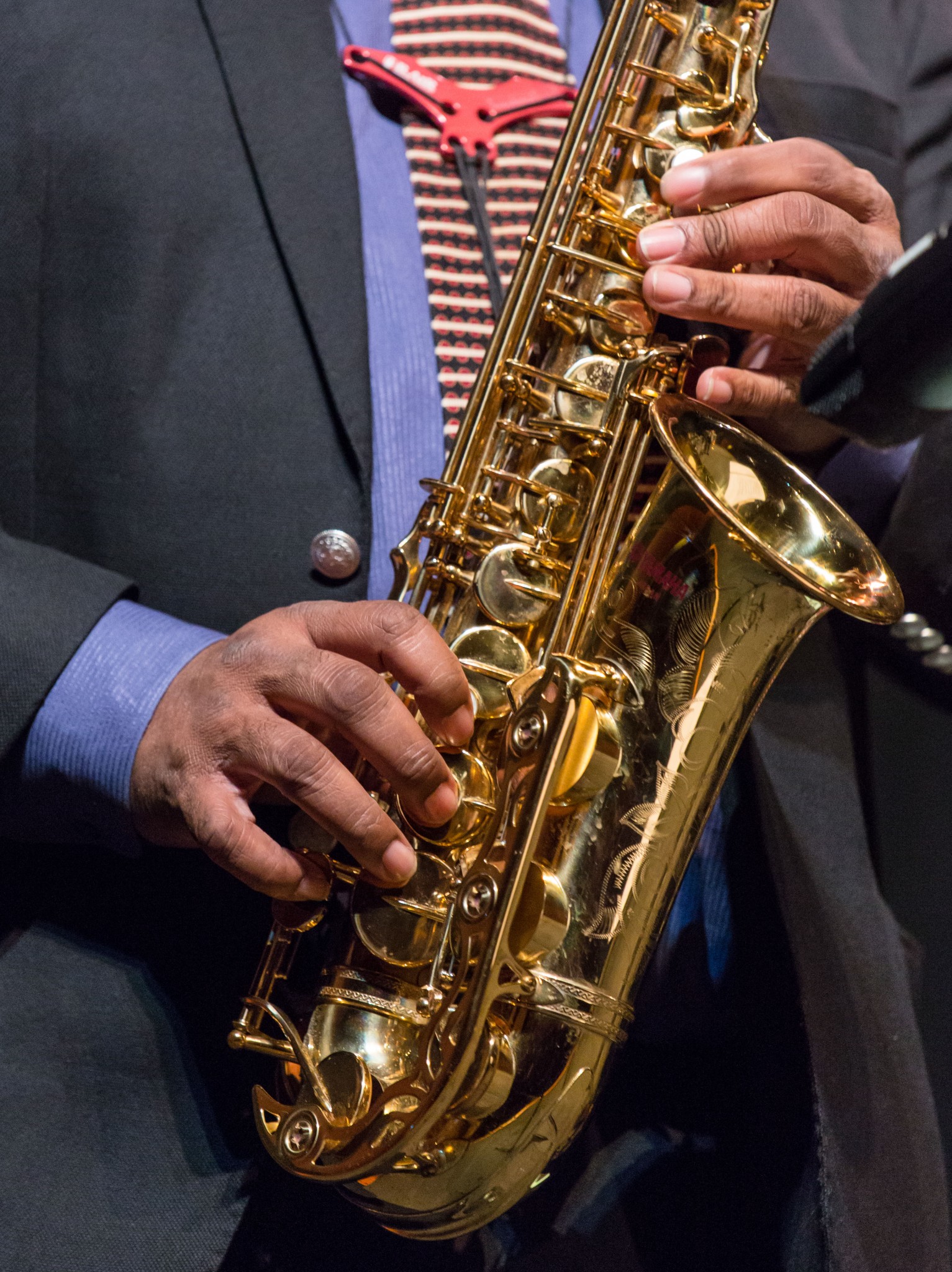 Closeup of Vincent Herring's sax