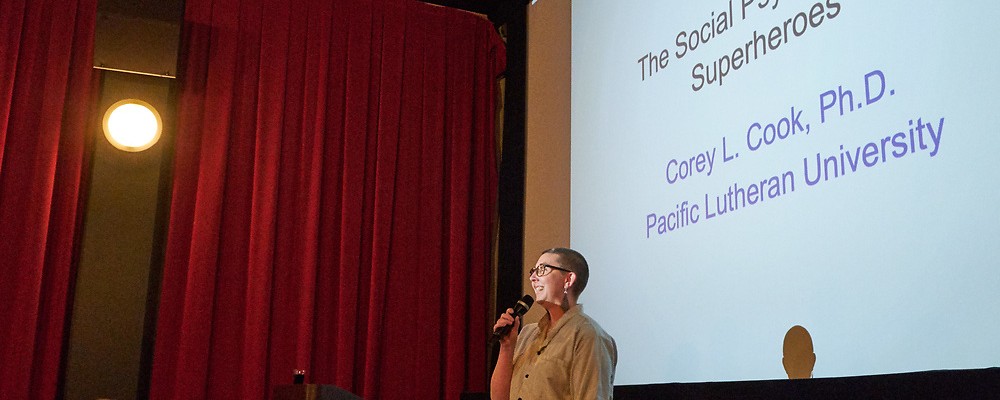 Prof. Corey Cook, of PLU’s Dept. of Psychology, curated “Science on Screen” at the Grand Cinema on Monday, May 20, 2019.