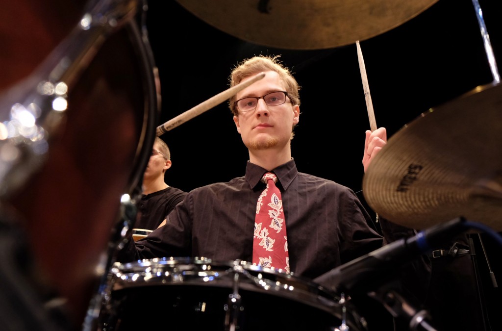 PLU student Thomas Horn performs with Jazz Ensemble in the Karen Hille Phillips.
