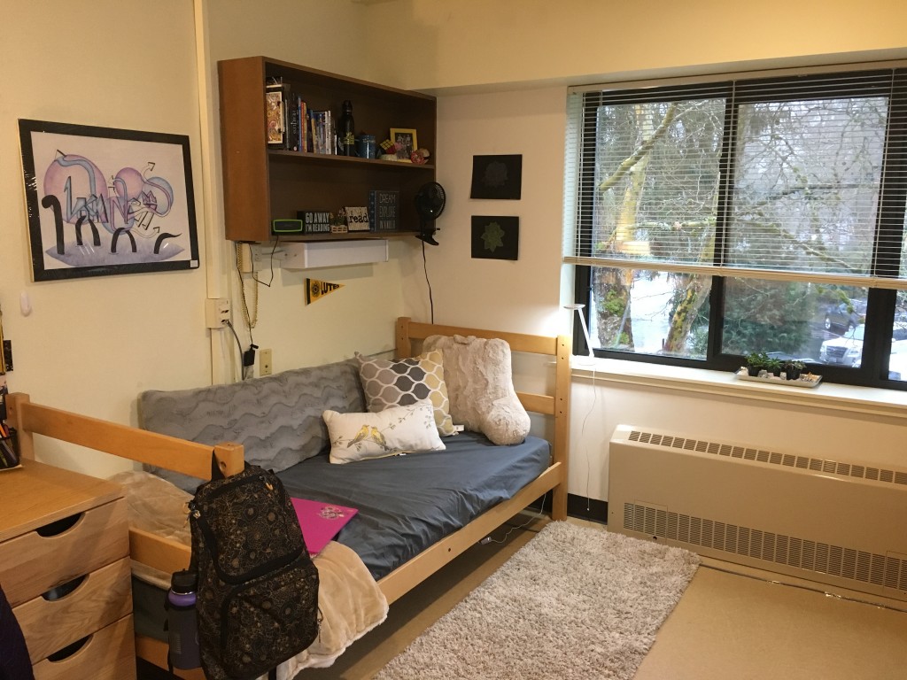 Bed made into couch in Stuen Hall room.