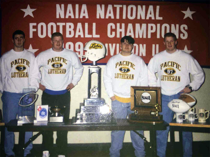 Tad Monroe '97, second from the right, played center for the Lutes for two seasons