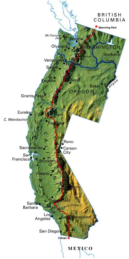 Pacific Crest Trail map route overview
