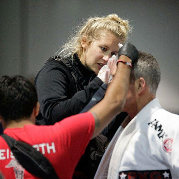 Shelby Daly on the job working as an athletic trainer