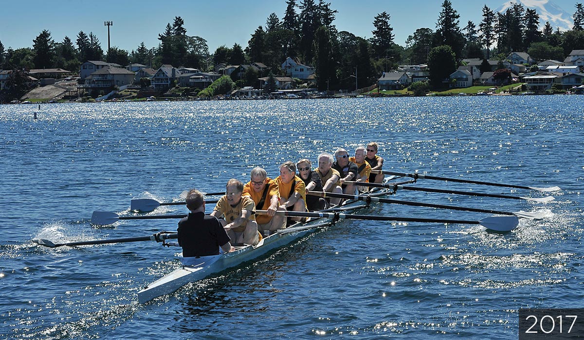 PLU Crew members from 1967 take a trip on the lake