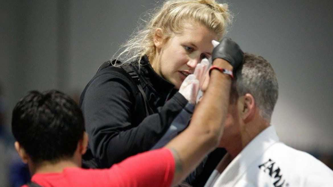 Shelby Daly on the job working as an athletic trainer