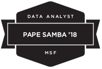 A badge that reads Data Analyst, Pape Samba '18, MSF