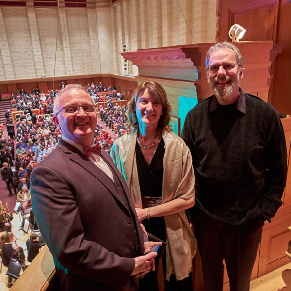 The Beltons get a Tegels-eye view from the organ loft in Lagerquist Concert Hall.