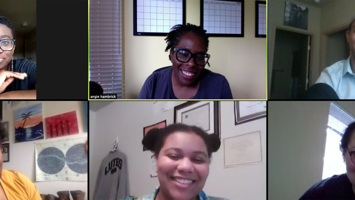 Members of the PLU dCenter meeting in a virtual meeting room