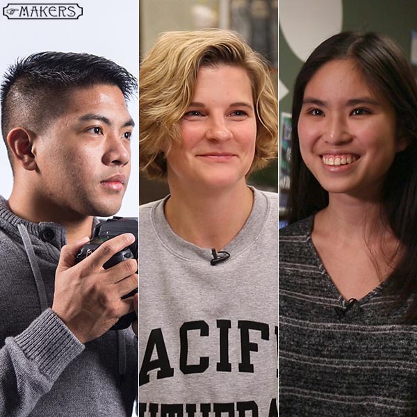 Angelo Mejia ’17, Chris Haake ’17 and Jenny Kimura ’17