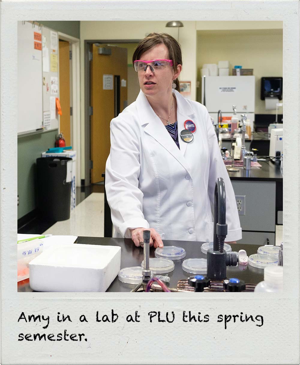 Amy in a lab at PLU this spring semester.