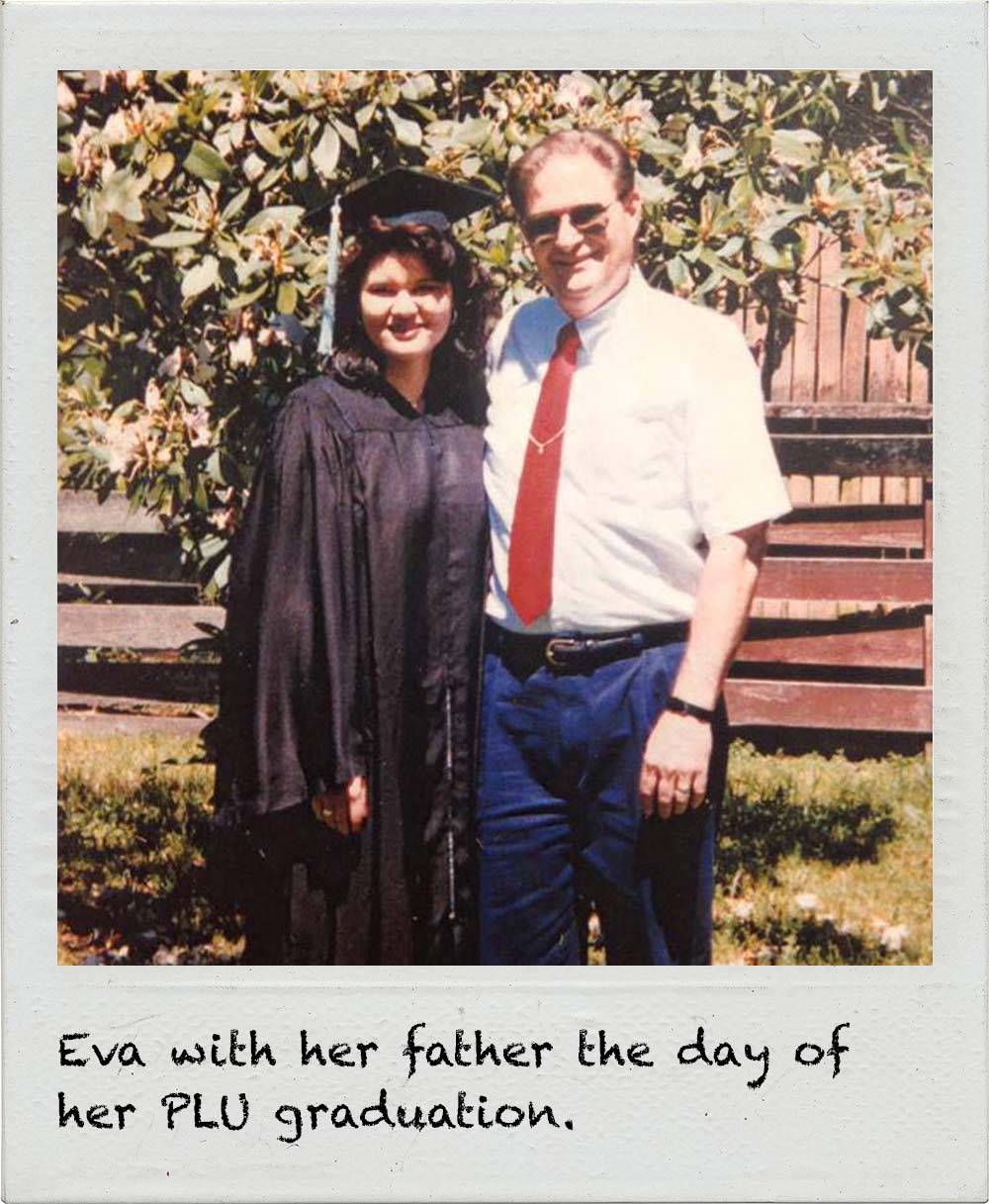 Eva with her father the day of her PLU graduation.