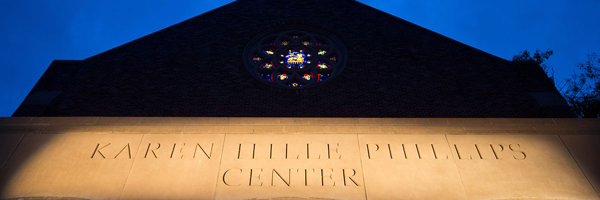 Out front of the Karen Hille Phillips Center building at PLU