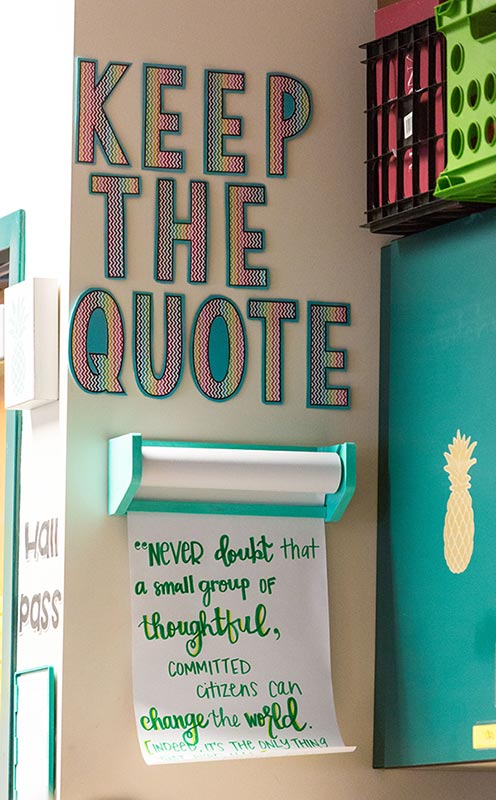 Malia Oshiro's room is covered is inspirational quotes, in her "Keep the quote" corner